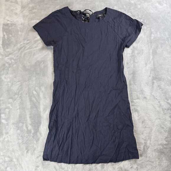 Theory Women’s Sz 4 Navy Blue Linen Blend Lace Back Raglan Shift Dress - Picture 1 of 5